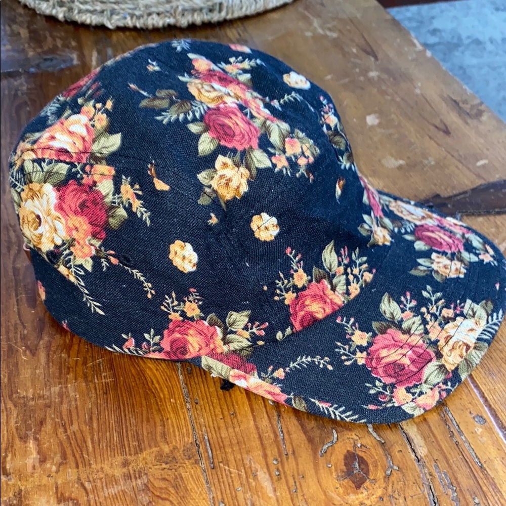 Floral Print Black Hat Cap
